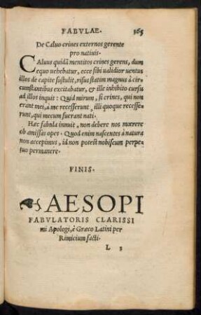 Aesopi Fabulatoris Clarissimi Apologi, e Graeco latini per Rimicium facti.