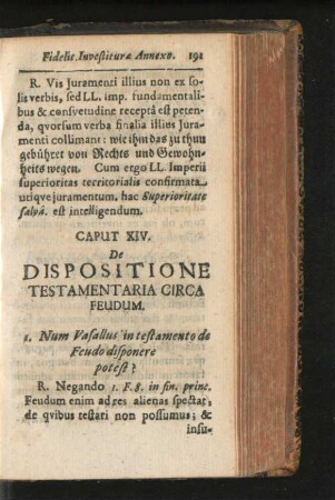 Caput XIV. De Dispositione Testamentaria Circa Feudum.