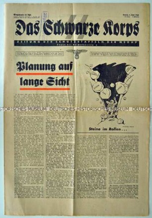 Wochenzeitung der SS "Das Schwarze Korps" mit Titel zur Rationierung von Benzin und Lebensmitteln im Krieg