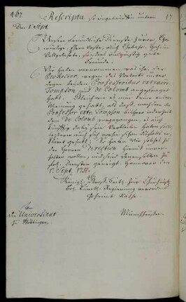 Festlegung des Rangs des Professors Thompson vor dem des Professors Colomb du Clos.