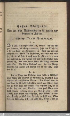 Erster Abschnitt. Von den vier Rechnungsarten in ganzen unbenannten Zahlen