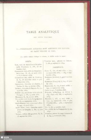 Table Analytique Des Deux Volumes