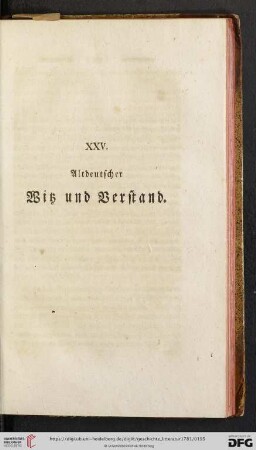 XXV. Altdeutscher Witz und Verstand