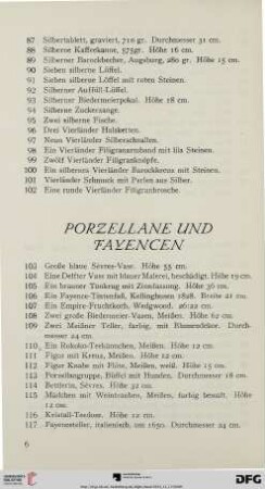 Porzellane und Fayencen (Nr.103-151)