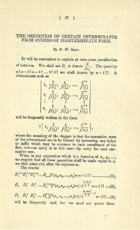 THE DEDUCTION OF CERTAIN DETERMINANTS FROM OTHERS OF IN DETERMINATE FORM.