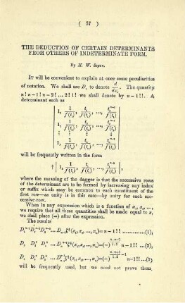 THE DEDUCTION OF CERTAIN DETERMINANTS FROM OTHERS OF IN DETERMINATE FORM.