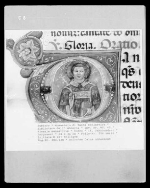 Missale monasticum — Initiale D mit Heiligem, Folio 256 verso