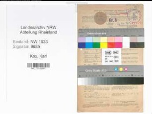 Entnazifizierung Karl Kox , geb. 16.05.1898 (Polizeimeister)