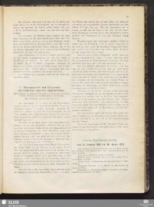 Geschäftsbericht vom 30. Oktober 1869 bis 30. Jänner 1870