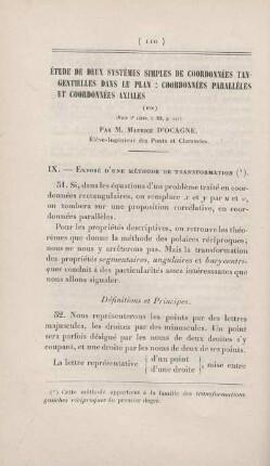 Étude de deux systèmes simples de coordonnées tangentielles dans le plan: coordonnées parallèles et coordonnées axiales. [Fortsetzung]