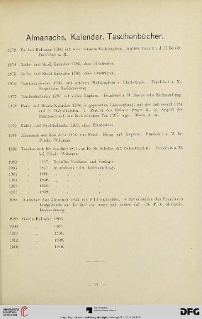 Almanachs, Kalender, Taschenbücher, Bücher (Nr. 1973-2097)