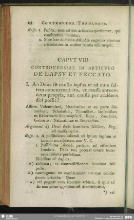 Caput VIII. Controversiae In Articulo De Lapsu Et Peccato