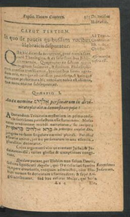 Caput Tertium. In quo de paucis quibusdam vocibus Hebraicus disputatur.