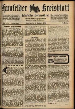 Zweite Ausgabe vom Samstag, den 04. September 1926.