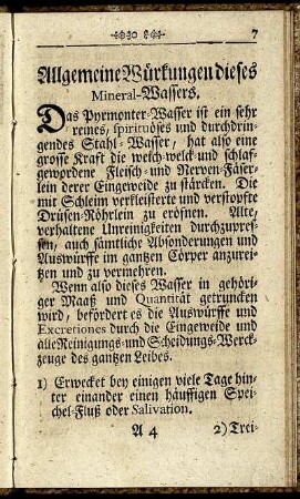 Allgemeine Würkungen dieses Mineral-Wassers.