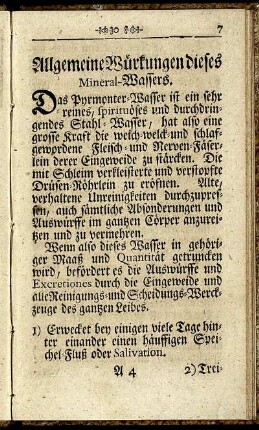 Allgemeine Würkungen dieses Mineral-Wassers.