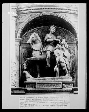 Alabasteraltar von Jean Mone mit Darstellungen der sieben Sakramente — Gruppe mit dem heiligen Martin und dem Bettler