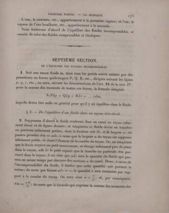 Septième section. De l'équilibre des fluides incompressibles.