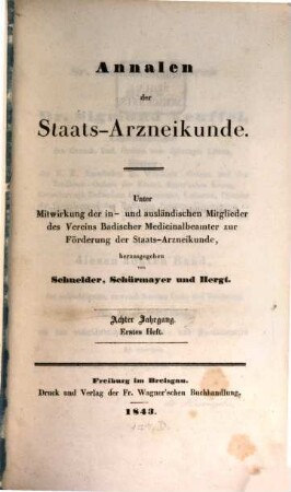 Annalen der Staatsarzneikunde. 8. 1843