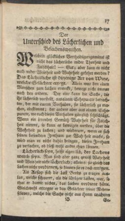 Der Unterschied des Lächerlichen und Belachenswerthen