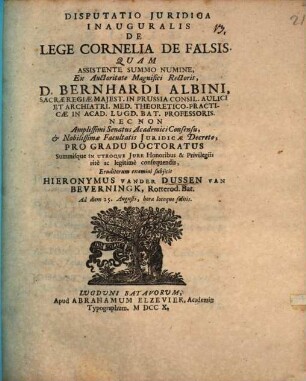 Disp. iur. inaug. de lege Cornelia de falsis
