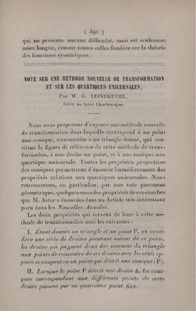 Note sur une méthode nouvelle de transformation et sur les quartiques unicursales.