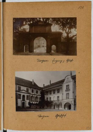 Schloss, Dargun: Ansicht Eingangstor, Ansicht Schlosshof (aus: Skizzen- und Fotoalbum 25)