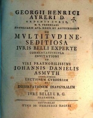 De multitudine seditiosa iuris belli experte commentatiuncula