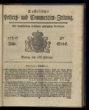 1781tes Jahr. 9tes Stück. Montag den 26ten Februar