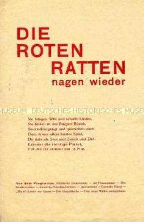 Wahlflugblatt der SPD zu den Landtagswahlen 1929 in Sachsen mit Kabarett-Texten von den "Roten Ratten"