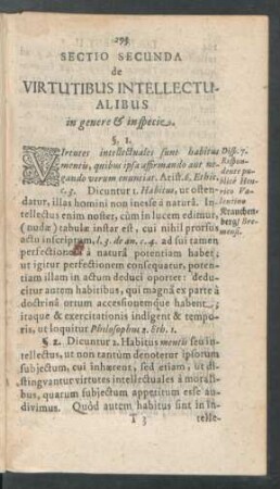 Sectio Secunda de Virtutibus Intellectualibus in genere & in specie