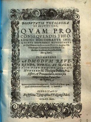 Dispvtatio Theologica De Beatitvdine