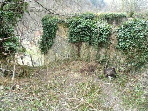 (ehemalige Jakobuskirche)-Ansicht im Südosten mit Kirchhofmauer (Steinbrüstung des Wehrgangs erhalten) von Osten über Bergseite
