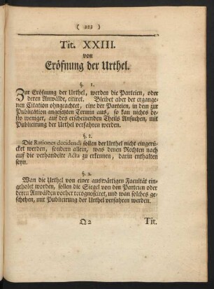 Tit. XXIII. von Eröfnung der Urthel