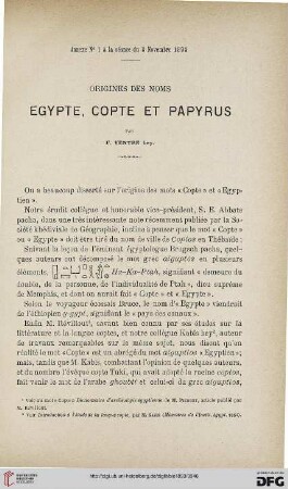3.Ser. 4.1893: Origines des noms Égypte, copte et papyrus