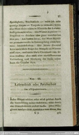 Kap. III. Lebenskraft oder Reizbarkeit im allgemeinen