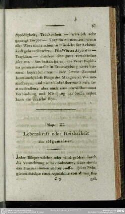 Kap. III. Lebenskraft oder Reizbarkeit im allgemeinen