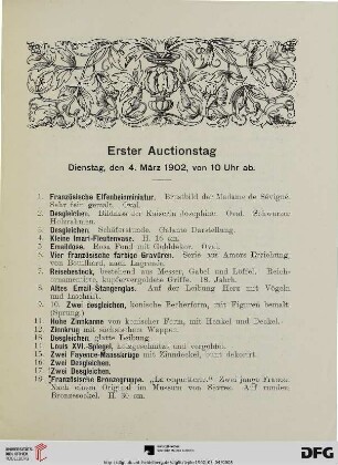 Erster Auctionstag: Dienstag, den 4. März 1902 (Nr. 1-163)