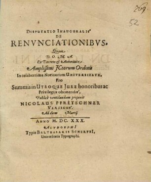 Disputatio Inauguralis De Renunciationibus