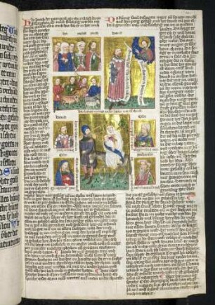 (1) Antitypus: Rückkehr aus Ägypten; (2) Typus: Jakobs Rückkehr mit Familie ; (3) Typus: Davids Rückkehr nach Hebron; Propheten-Brustbild