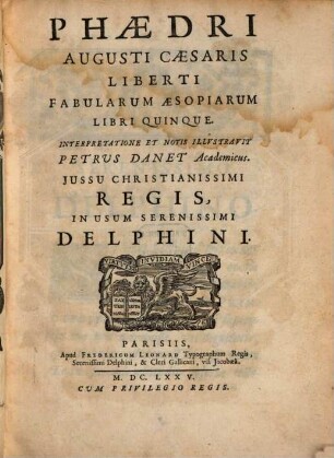 Phaedri Augusti Caes. Liberti Fabularum Aesopiarum libri 5
