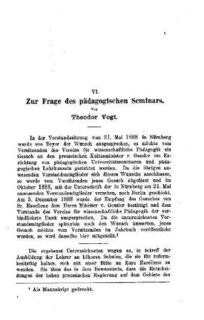 Zur Frage des pädagogischen Seminars