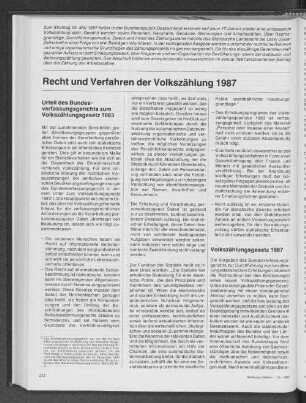 Recht und Verfahren der Volkszählung 1987