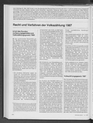 Recht und Verfahren der Volkszählung 1987