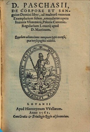 Paschasii De corpore et sanguine Domini liber : ad multorum veterum Exemplarium fidem