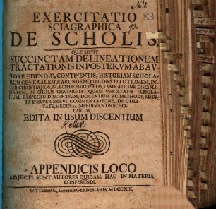 Exercitatio sciagraphica de scholis