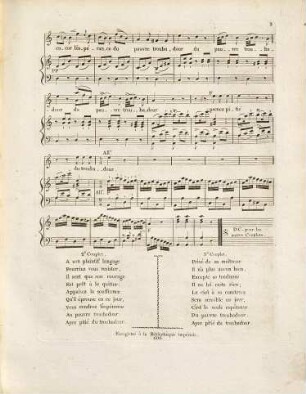 LE PAUVRE TROUBADOUR ROMANCE, Chantée par Martin. DANS GULISTAN OU LE HULLA DE SAMARCANDE. Paroles de MM ... Musique de DALAYRAC, ... Arrangée pour le Piano ou la Harpe, par H. RIGEL, ... Prix 1 lt 10 s No 3 (Écoutez la prière)