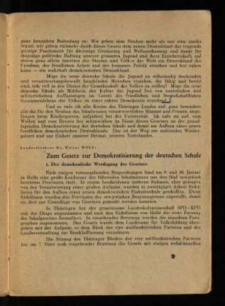 Zum Gesetz zur Demokratisierung der deutschen Schule