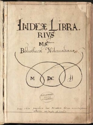 Niederaltaich, Benediktinerkloster: Alphabetischer Katalog der Handschriften, 1611 = 'Index Librarius Manuscriptorum Bibliothecae Nidernaltanae MDCII (!)' - BSB Cbm Cat. 11