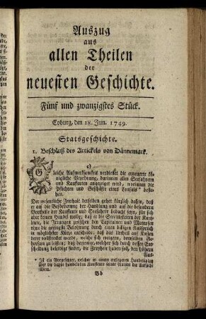 Fünf und zwanzigstes Stück. Coburg, den 18. Jun. 1749.